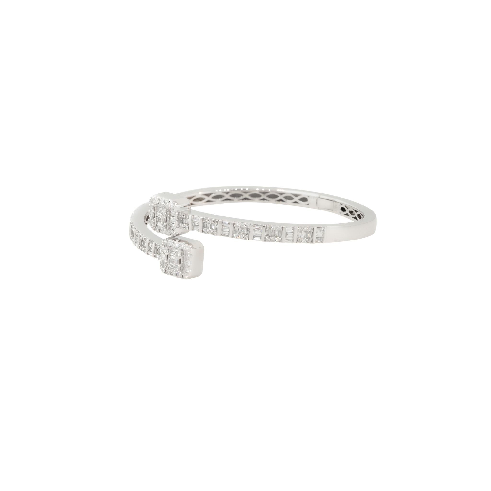 Women's 2.40 Carat Round and Baguette Shaped Diamond Cuff Bracelet 14 Karat in Stock For Sale