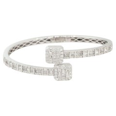 2.40 Carat Round and Baguette Shaped Diamond Cuff Bracelet 14 Karat in Stock