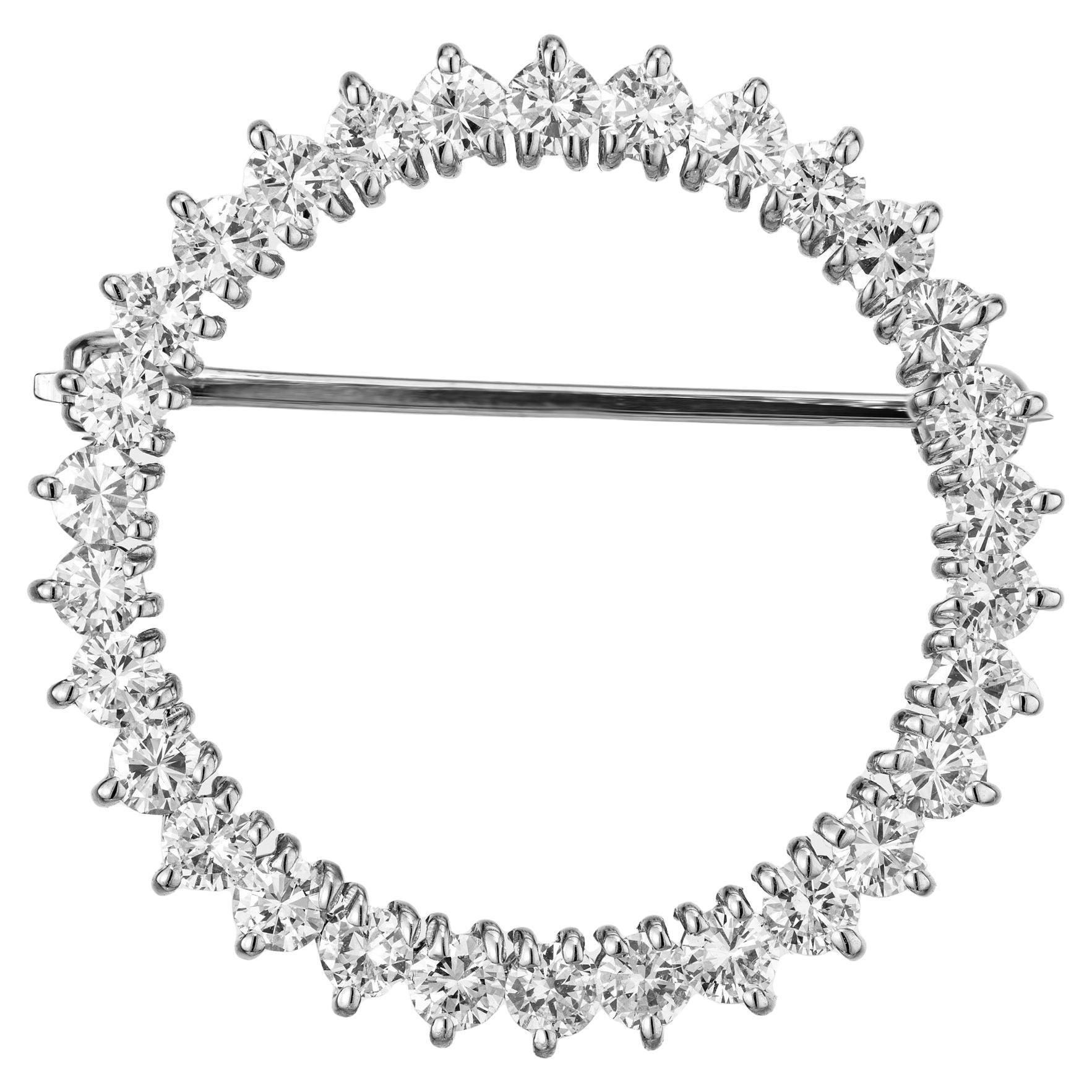 2.40 Carat Round Brilliant Cut Diamond White Gold Circle Brooch