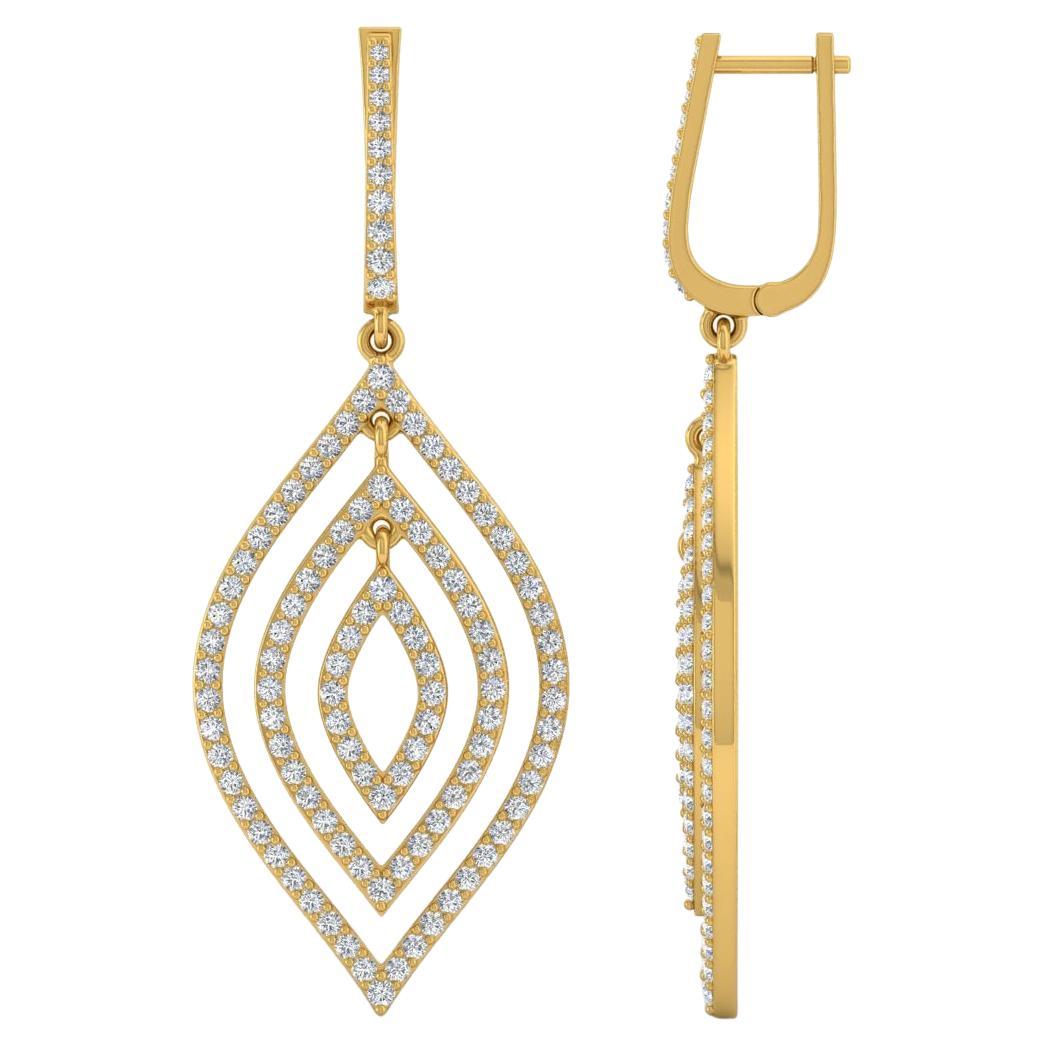 2.40 Carat SI Clarity HI Color Diamond Fine Dangle Earrings 10 Karat Yellow Gold