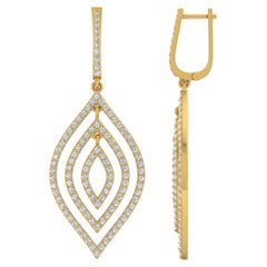 Pendientes Colgantes Finos de Diamantes de Oro Amarillo de 10 Quilates de 2,40 Quilates, Claridad SI y Color HI