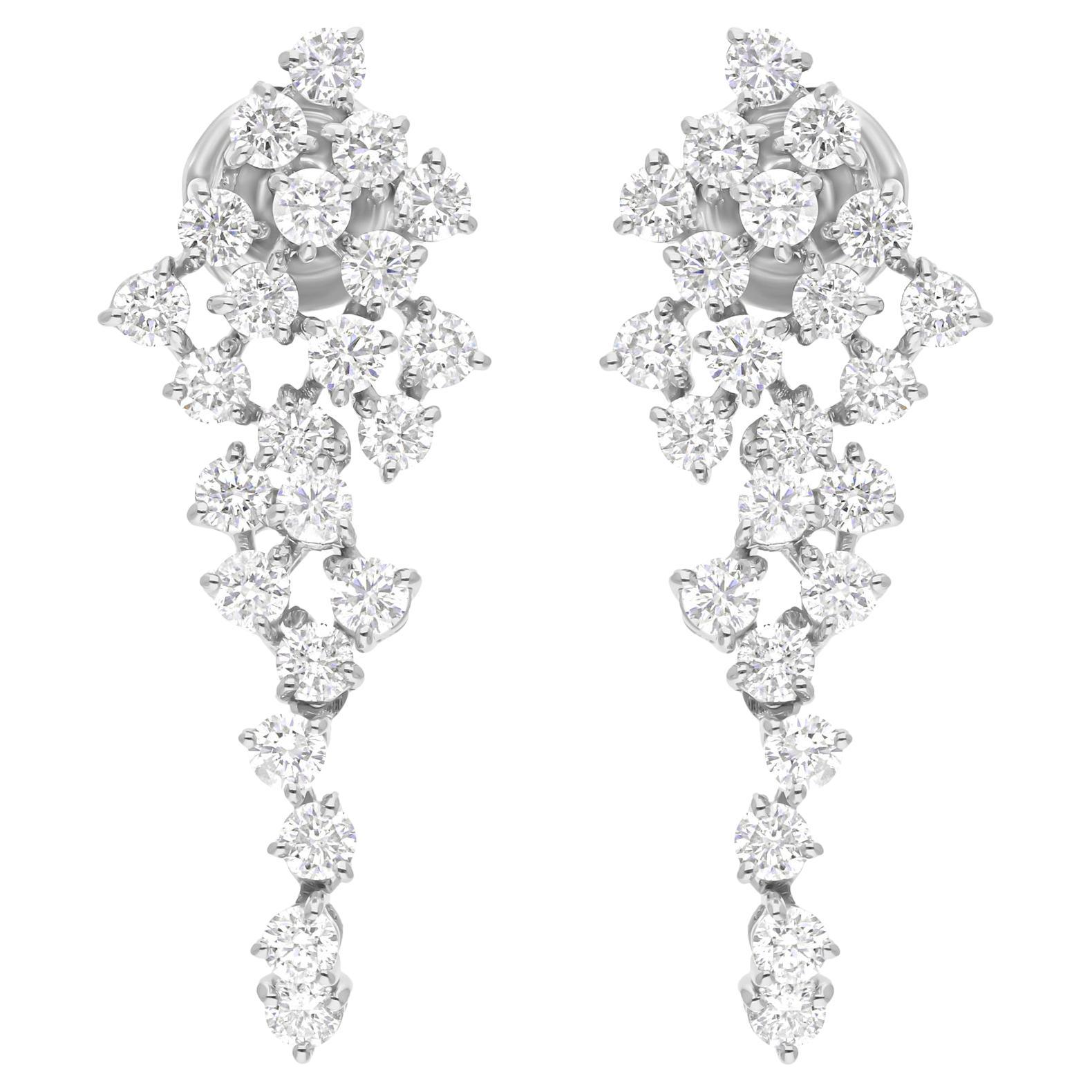 2.40 Carat SI Clarity HI Color Diamond Fine Dangle Earrings 14 Karat White Gold