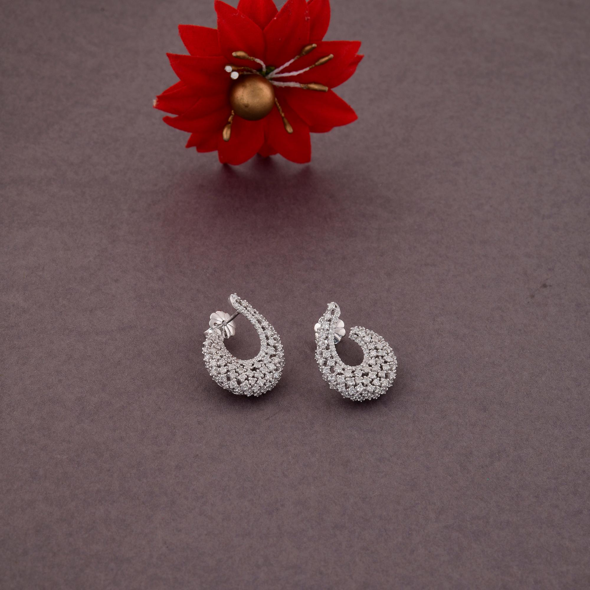 2.40 Carat SI Clarity HI Color Diamond Hoop Earrings 18 Karat White Gold Jewelry For Sale 5