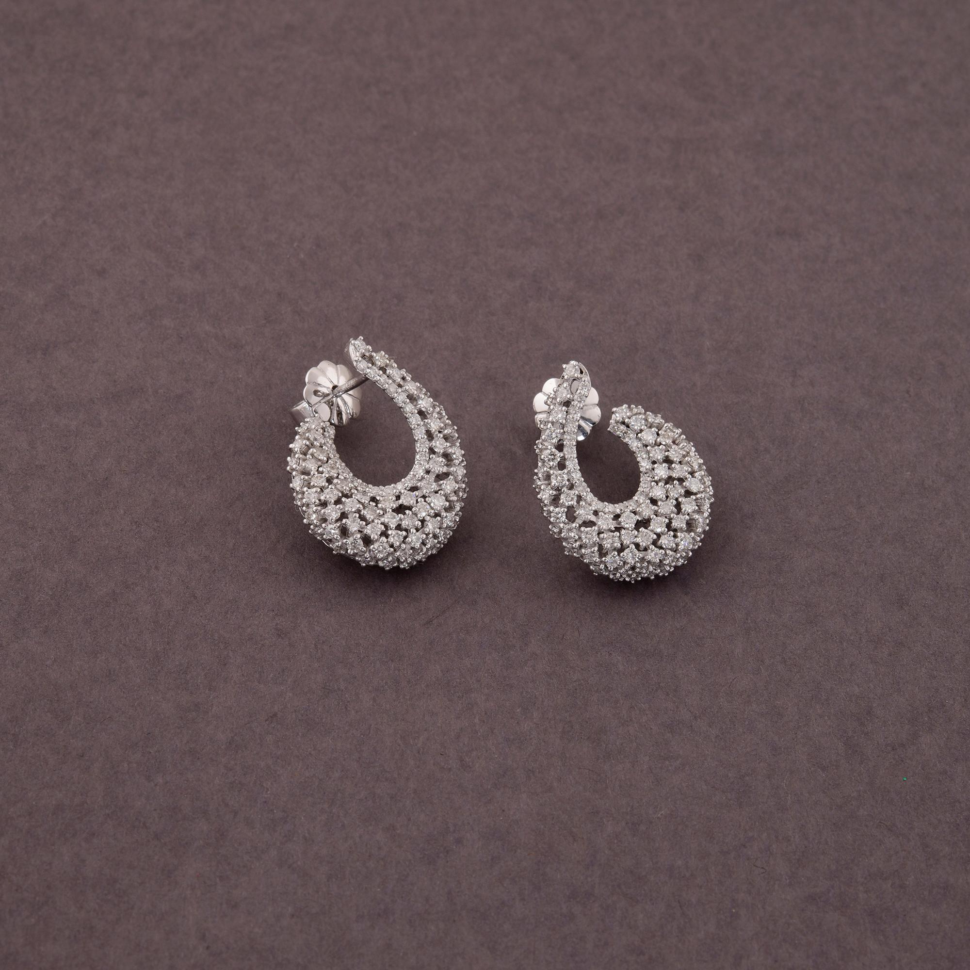 2.40 Carat SI Clarity HI Color Diamond Hoop Earrings 18 Karat White Gold Jewelry For Sale 6