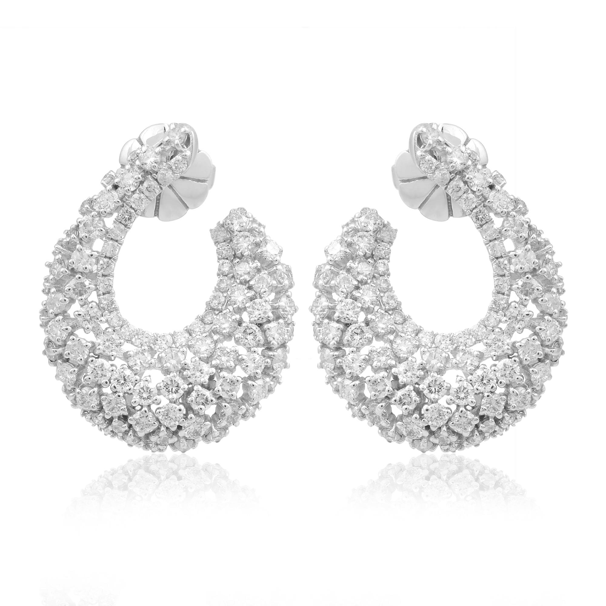 Modern 2.40 Carat SI Clarity HI Color Diamond Hoop Earrings 18 Karat White Gold Jewelry For Sale