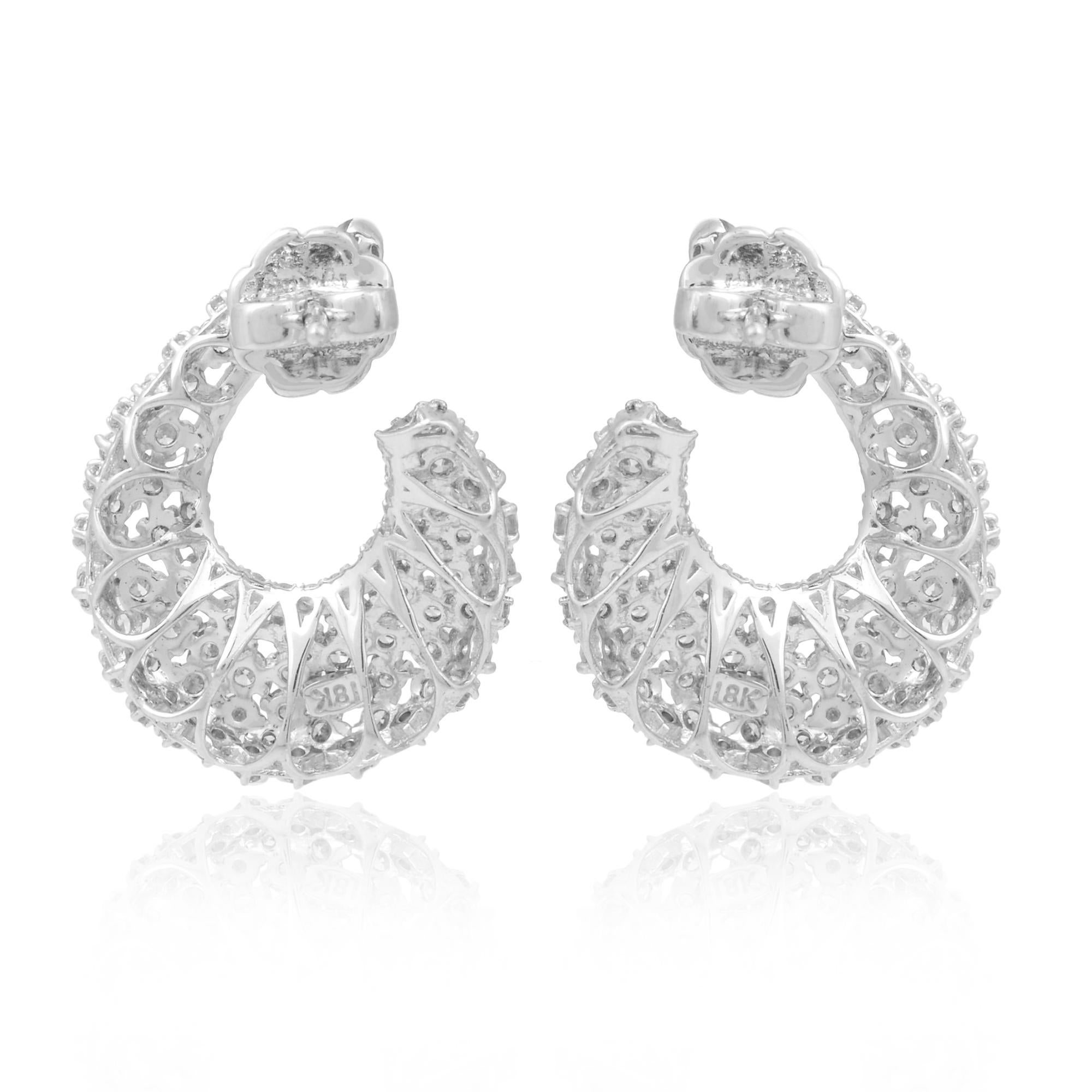 Women's 2.40 Carat SI Clarity HI Color Diamond Hoop Earrings 18 Karat White Gold Jewelry For Sale