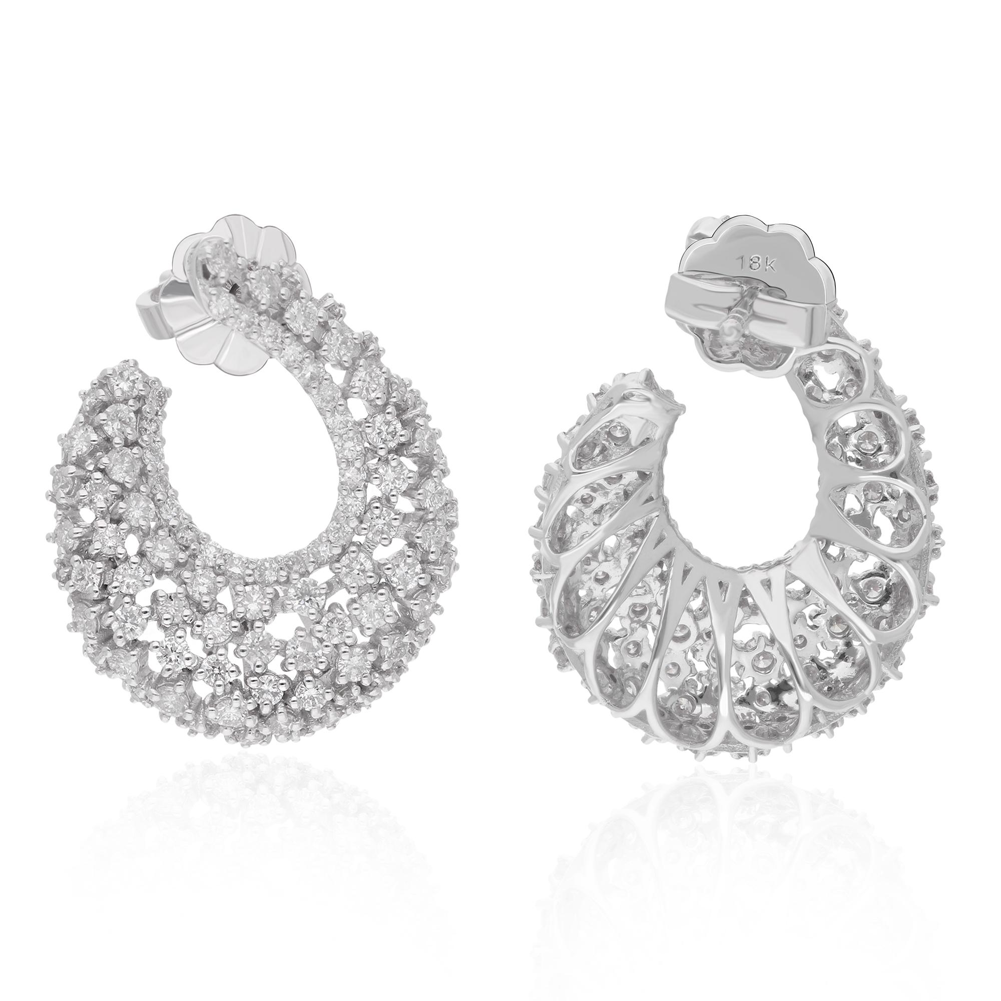 2.40 Carat SI Clarity HI Color Diamond Hoop Earrings 18 Karat White Gold Jewelry For Sale 2