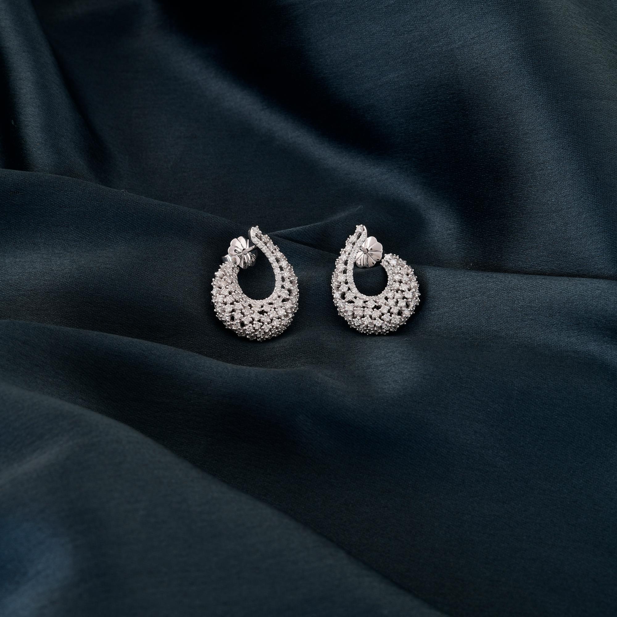 2.40 Carat SI Clarity HI Color Diamond Hoop Earrings 18 Karat White Gold Jewelry For Sale 3