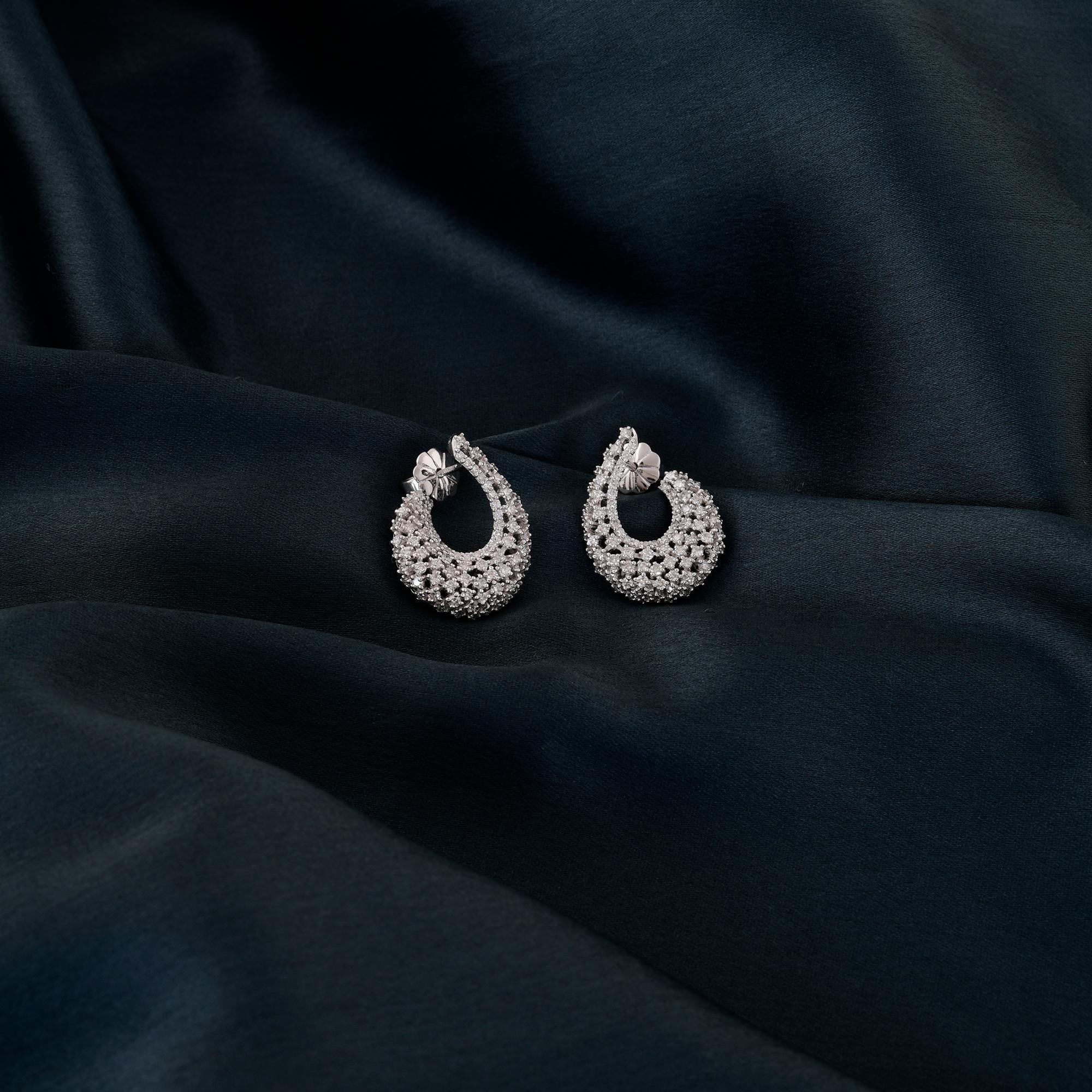 2.40 Carat SI Clarity HI Color Diamond Hoop Earrings 18 Karat White Gold Jewelry For Sale 4