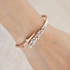 2.40 Carat SI Clarity HI Color Pear Diamond Wrap Bangle Bracelet 14k Rose Gold