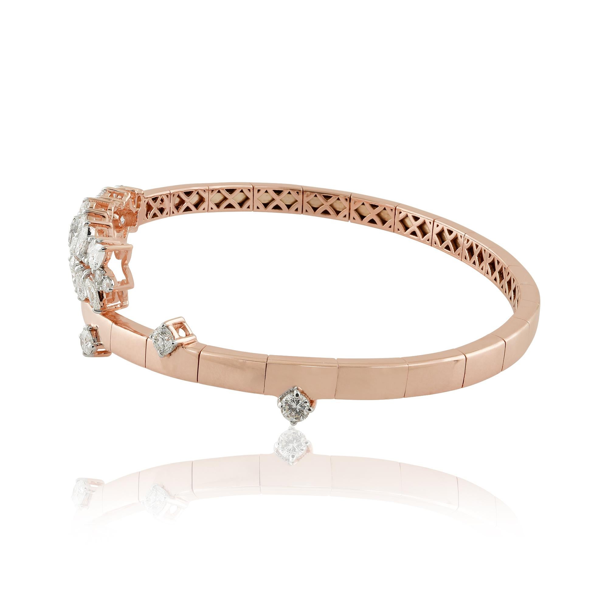 Item Code :- SEB-6059E
Gross Weight :- 15.27 gm
Solid 18k Rose Gold Weight :- 14.79 gm
Natural Diamond Weight :- 2.40 Carat ( AVERAGE DIAMOND CLARITY SI1-SI2 & COLOR H-I )
Bangle Size :- 56 mm approx.
✦ Sizing
.....................
We can adjust