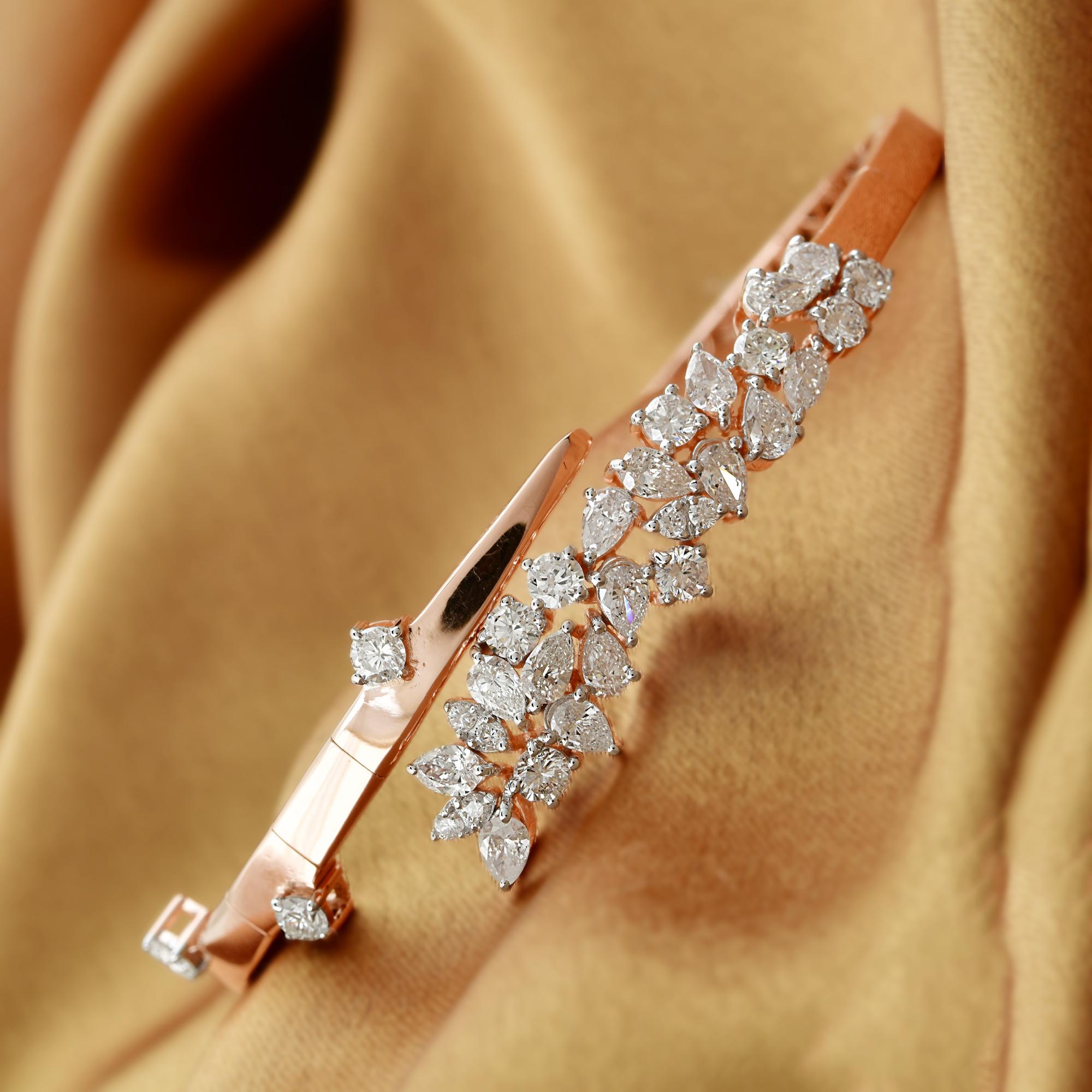 Modern 2.40 Carat SI Clarity HI Color Pear Diamond Wrap Bangle Bracelet 18k Rose Gold For Sale