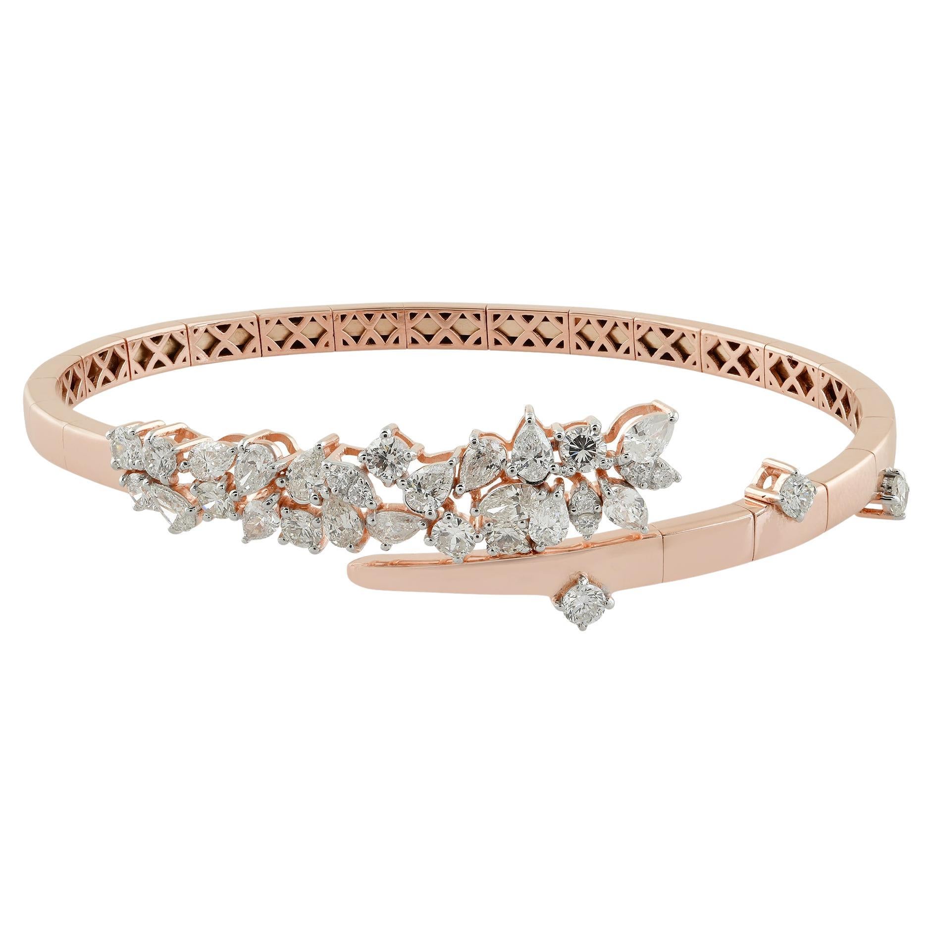 2.40 Carat SI Clarity HI Color Pear Diamond Wrap Bangle Bracelet 18k Rose Gold For Sale