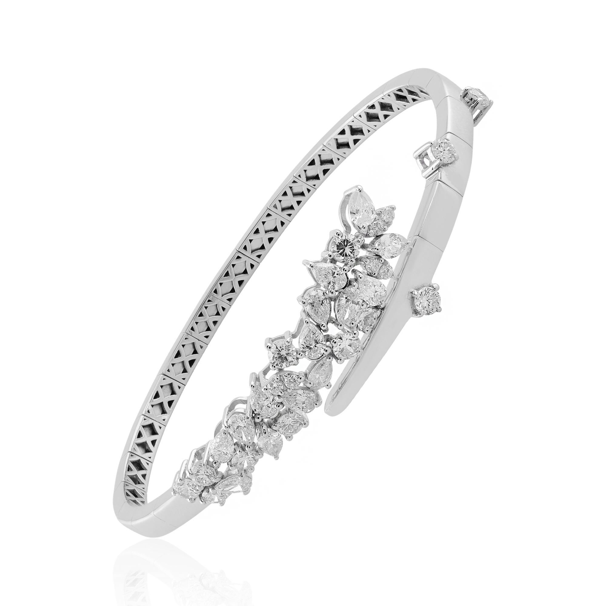 Modern 2.40 Carat Si Clarity Hi Color Pear Diamond Wrap Bangle Bracelet 18k White Gold For Sale