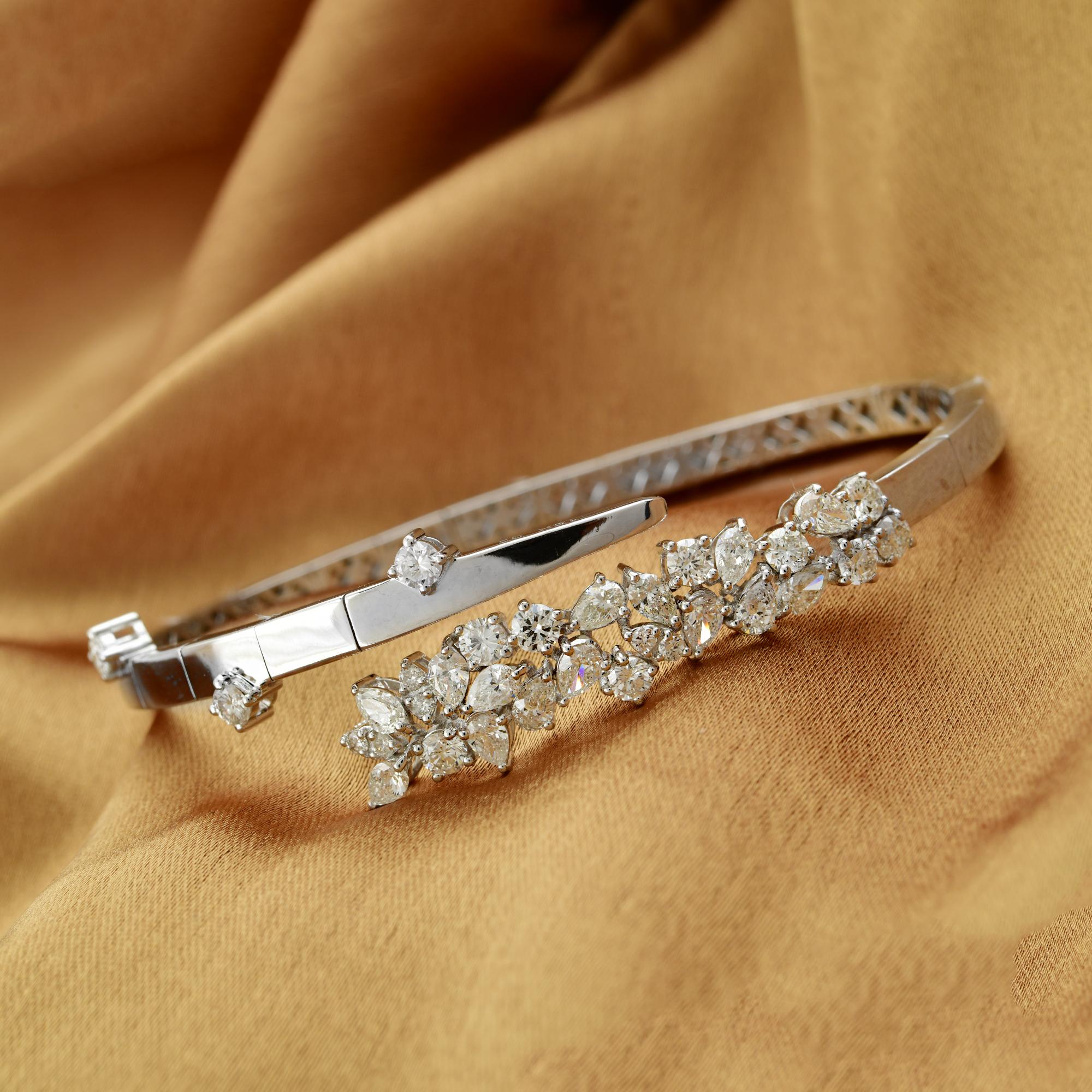 Pear Cut 2.40 Carat Si Clarity Hi Color Pear Diamond Wrap Bangle Bracelet 18k White Gold For Sale