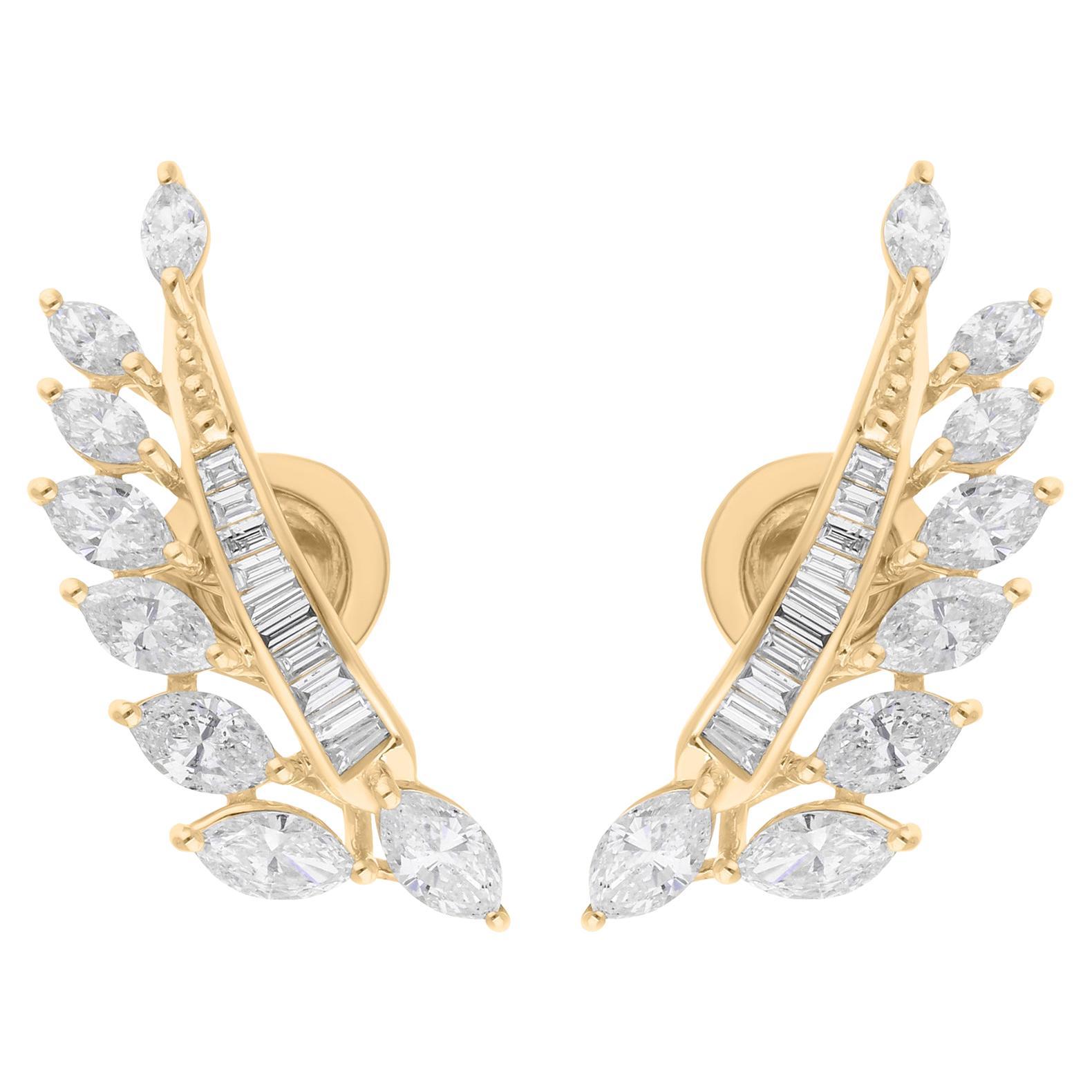 2.40 Carat SI/H Marquise Baguette Diamond Earrings 18 Karat Yellow Gold Jewelry