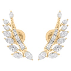 Boucles d'oreilles en or jaune 18 carats avec diamants baguettes marquises SI/H de 2,40 carats