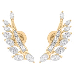 2.40 Carat SI/H Marquise Baguette Diamond Earrings 18 Karat Yellow Gold Jewelry
