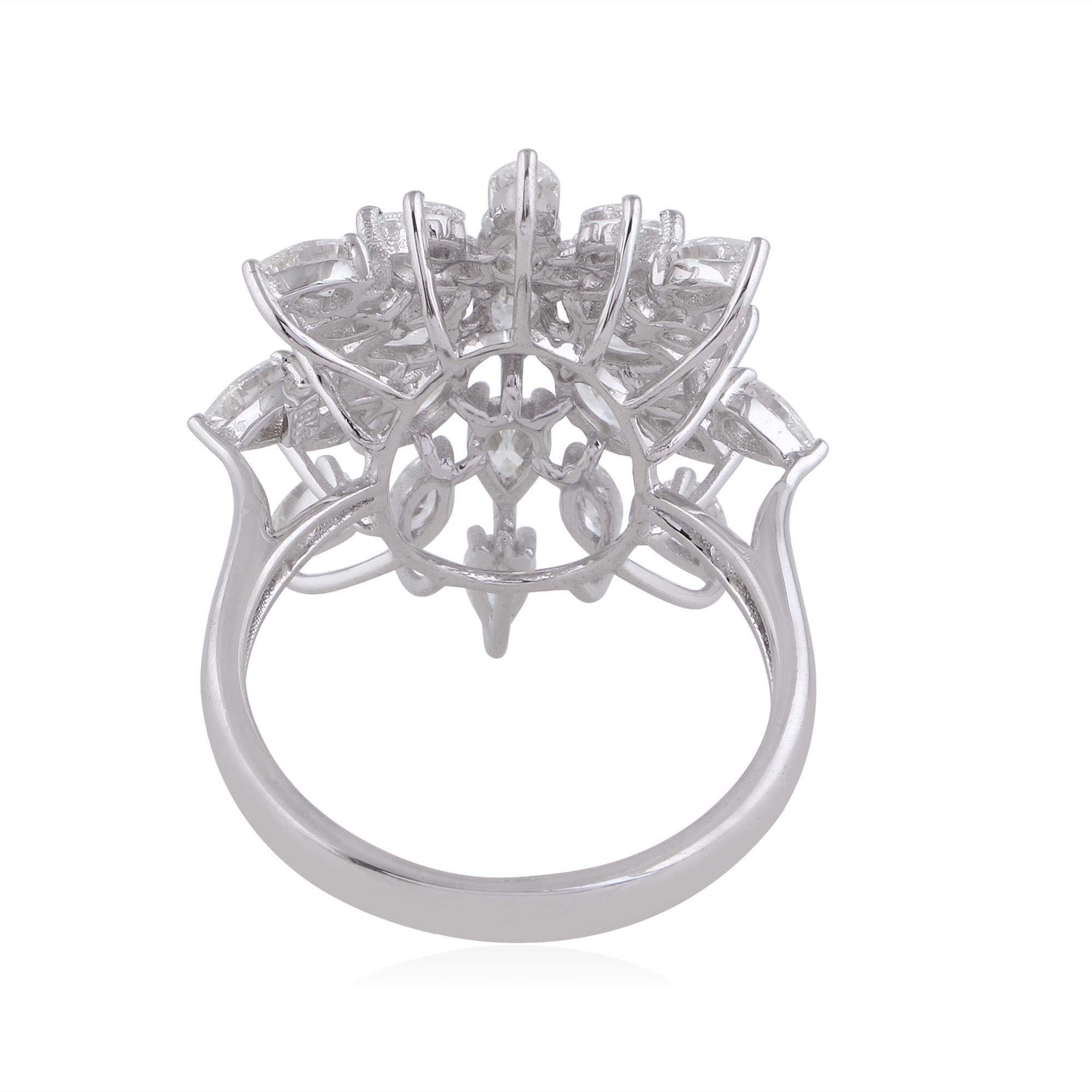 Modern 2.40 Carat SI/H Pear & Marquise Shape Diamond Starburst Ring 18 Karat White Gold For Sale