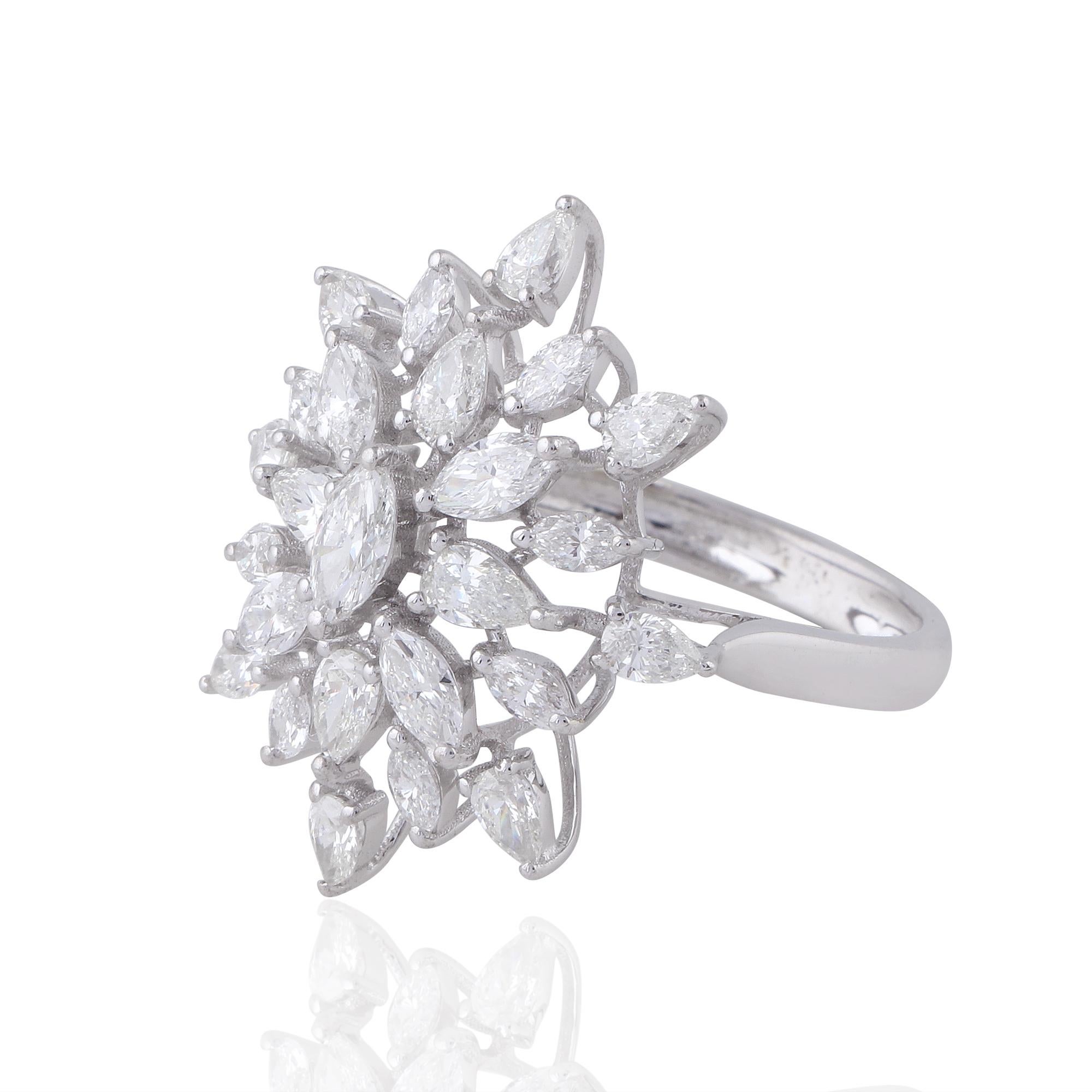 Pear Cut 2.40 Carat SI/H Pear & Marquise Shape Diamond Starburst Ring 18 Karat White Gold For Sale