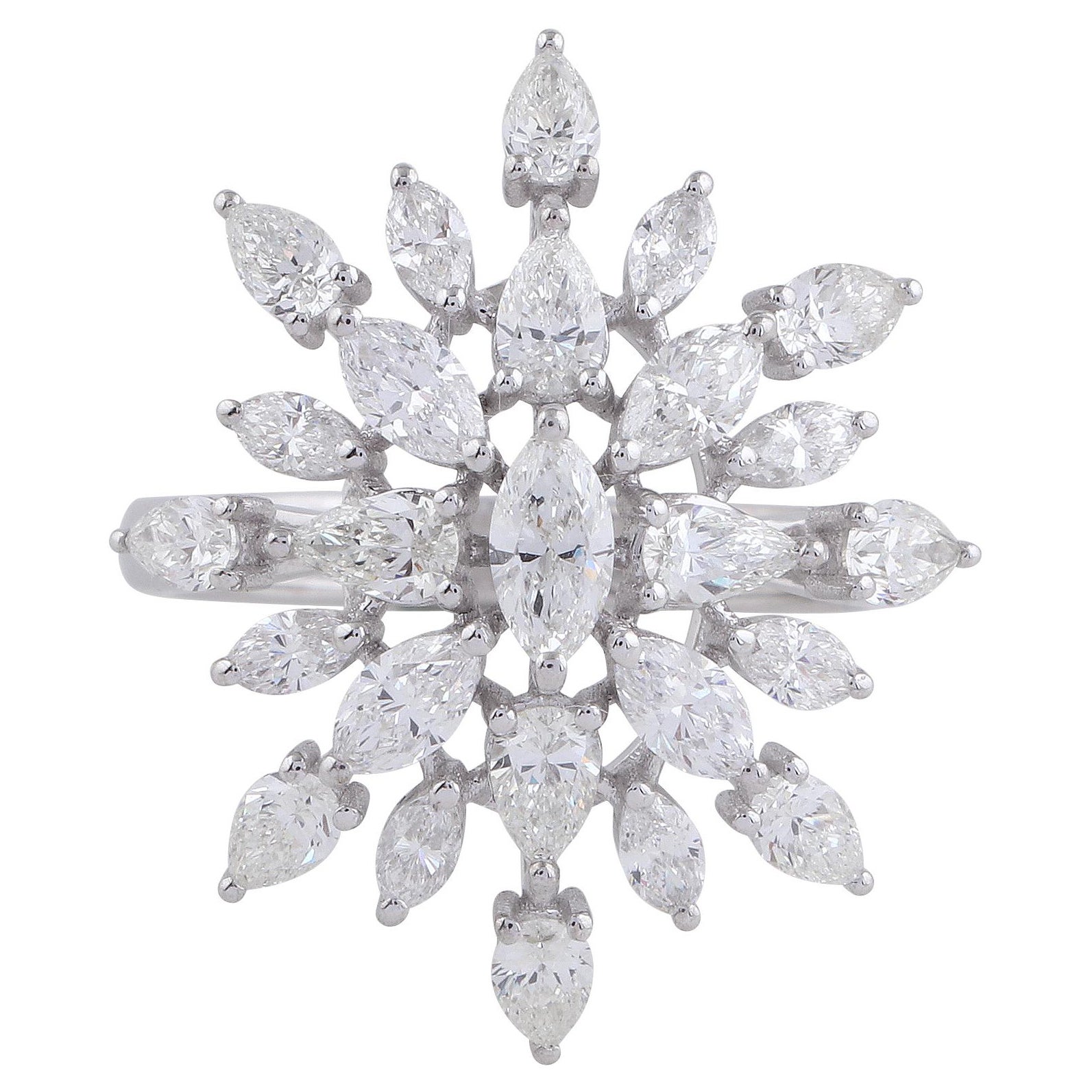2.40 Carat SI/H Pear & Marquise Shape Diamond Starburst Ring 18 Karat White Gold