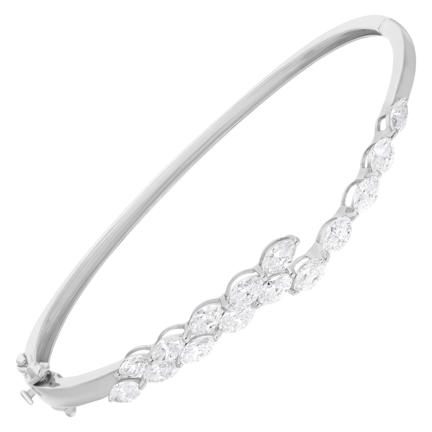 14k White Gold 2.40 Carat SI/HI Marquise Brilliant Cut Diamond Bangle Bracelet
