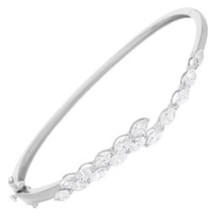 14k White Gold 2.40 Carat SI/HI Marquise Brilliant Cut Diamond Bangle Bracelet