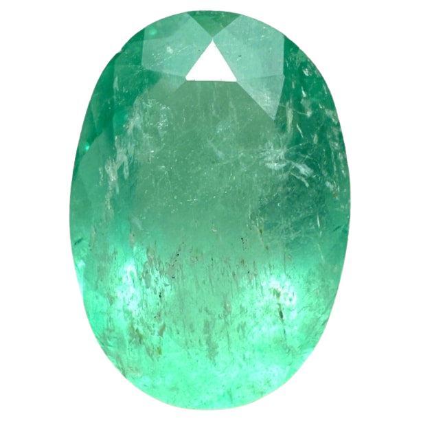 2.40 Carat Slender Medium Light Green Colombian Emerald - Oval Cut May Gem For Sale
