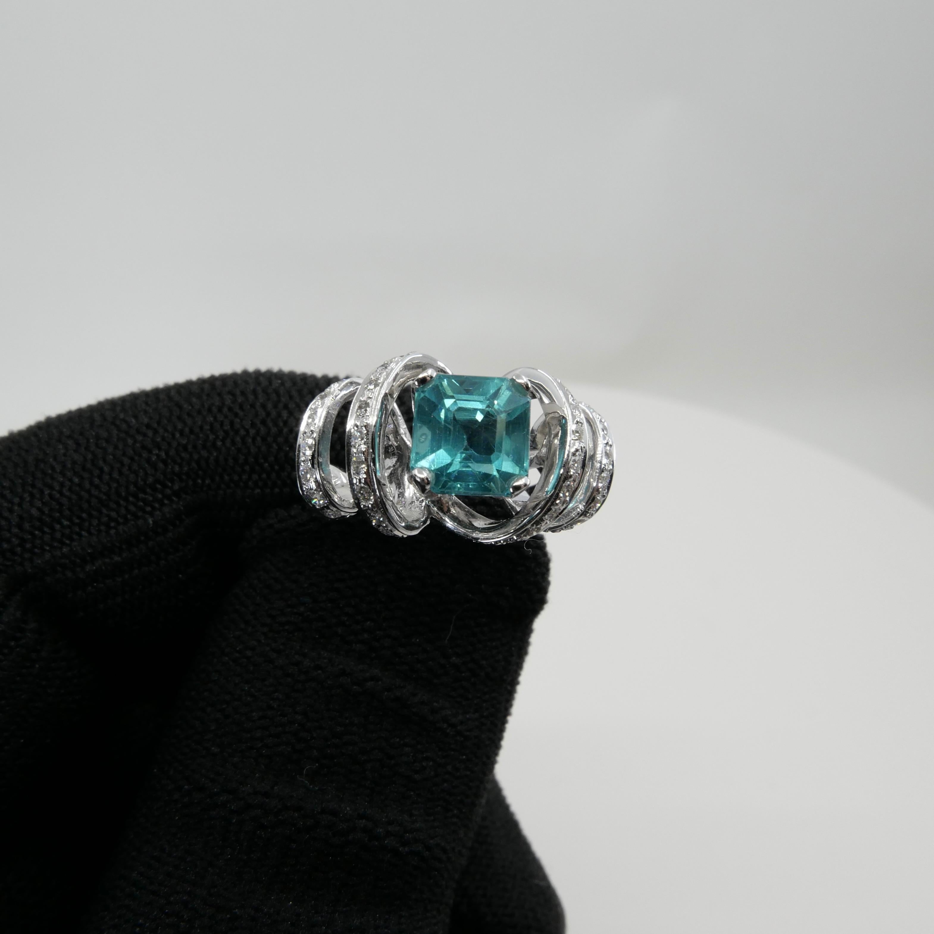 2.40 Carat Step Cut Apatite & Diamond Ring, Balances Emotions and Chakras For Sale 5