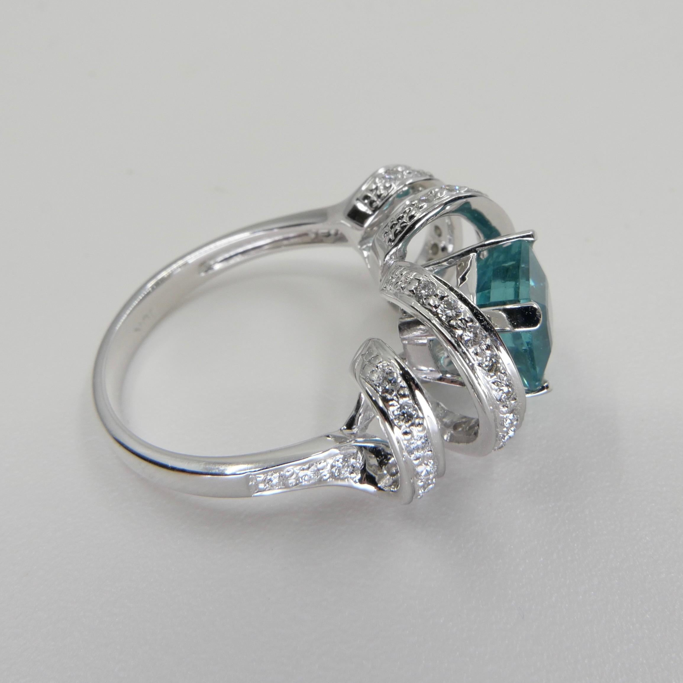 2.40 Carat Step Cut Apatite & Diamond Ring, Balances Emotions and Chakras For Sale 11