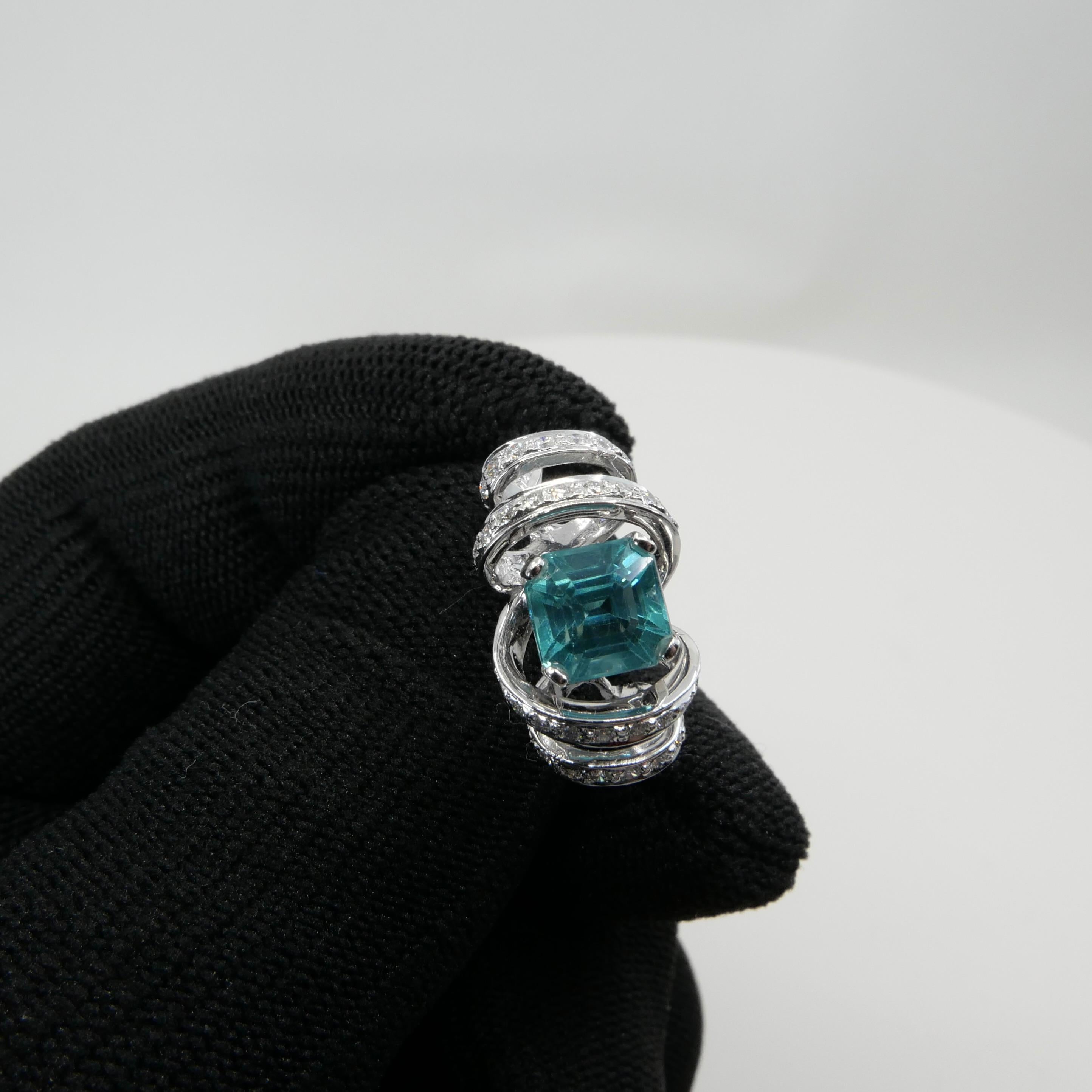 2.40 Carat Step Cut Apatite & Diamond Ring, Balances Emotions and Chakras In New Condition For Sale In Hong Kong, HK