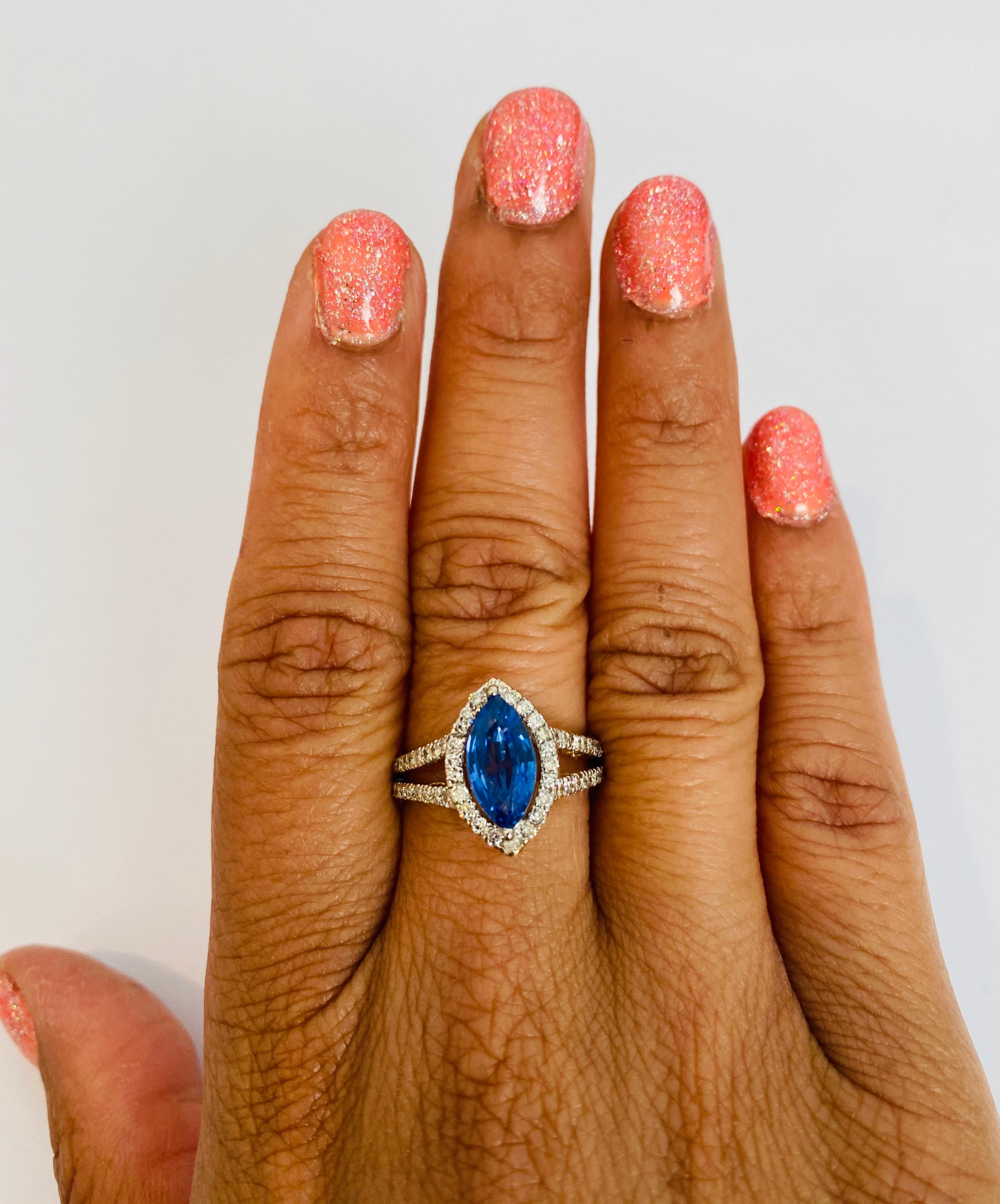 2.40 Carat Tanzanite Diamond 14 Karat Yellow Gold Bridal Ring In New Condition For Sale In Los Angeles, CA