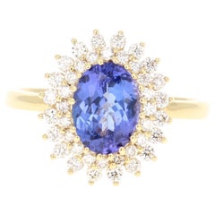 2.40 Carat Tanzanite Diamond 18 Karat Yellow Gold Cocktail Ring