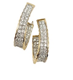 Créoles en or 14 carats avec demi-cercle à diamants ronds d'un total de 2,40 carats à l'intérieur/extérieur