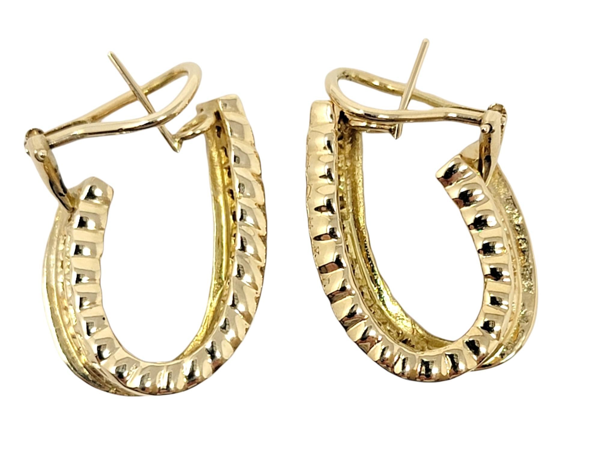 2.40 Carat Total Round Diamond Inside/Outside Half Hoop 14 Karat Gold Earrings In Good Condition For Sale In Scottsdale, AZ