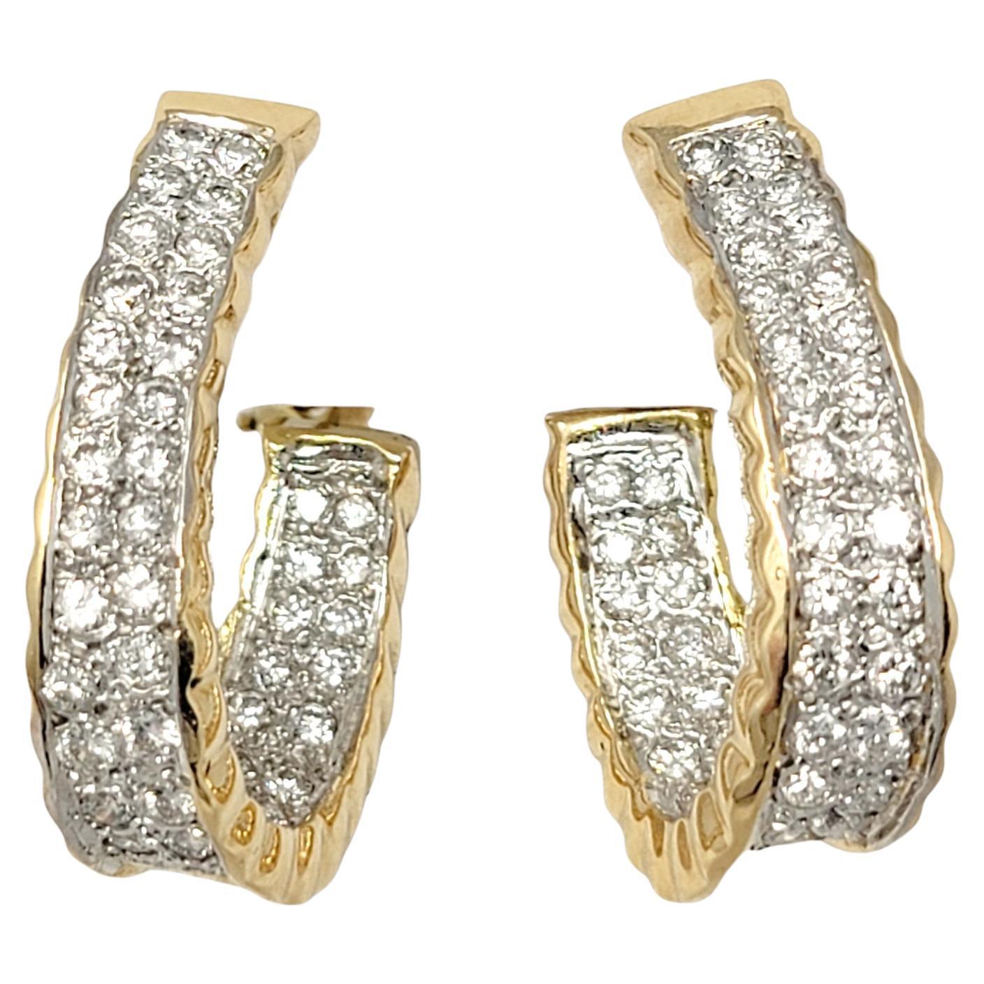 2.40 Carat Total Round Diamond Inside/Outside Half Hoop 14 Karat Gold Earrings