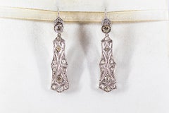 2.40 Carat White Old European Cut Diamond White Gold Lever-Back Drop Earrings