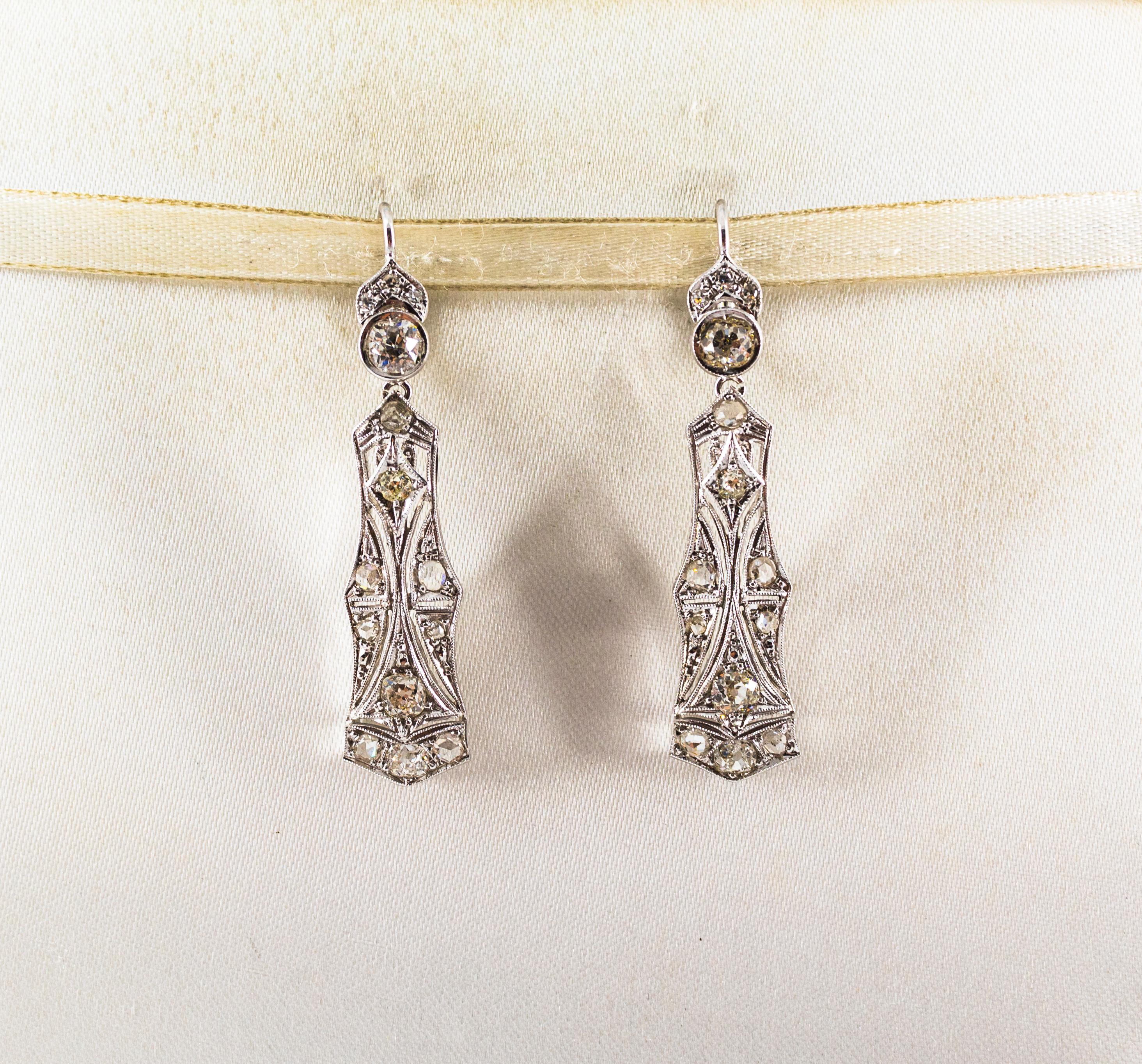 2.40 Carat White Old European Cut Diamond White Gold Lever-Back Drop Earrings In New Condition In Naples, IT