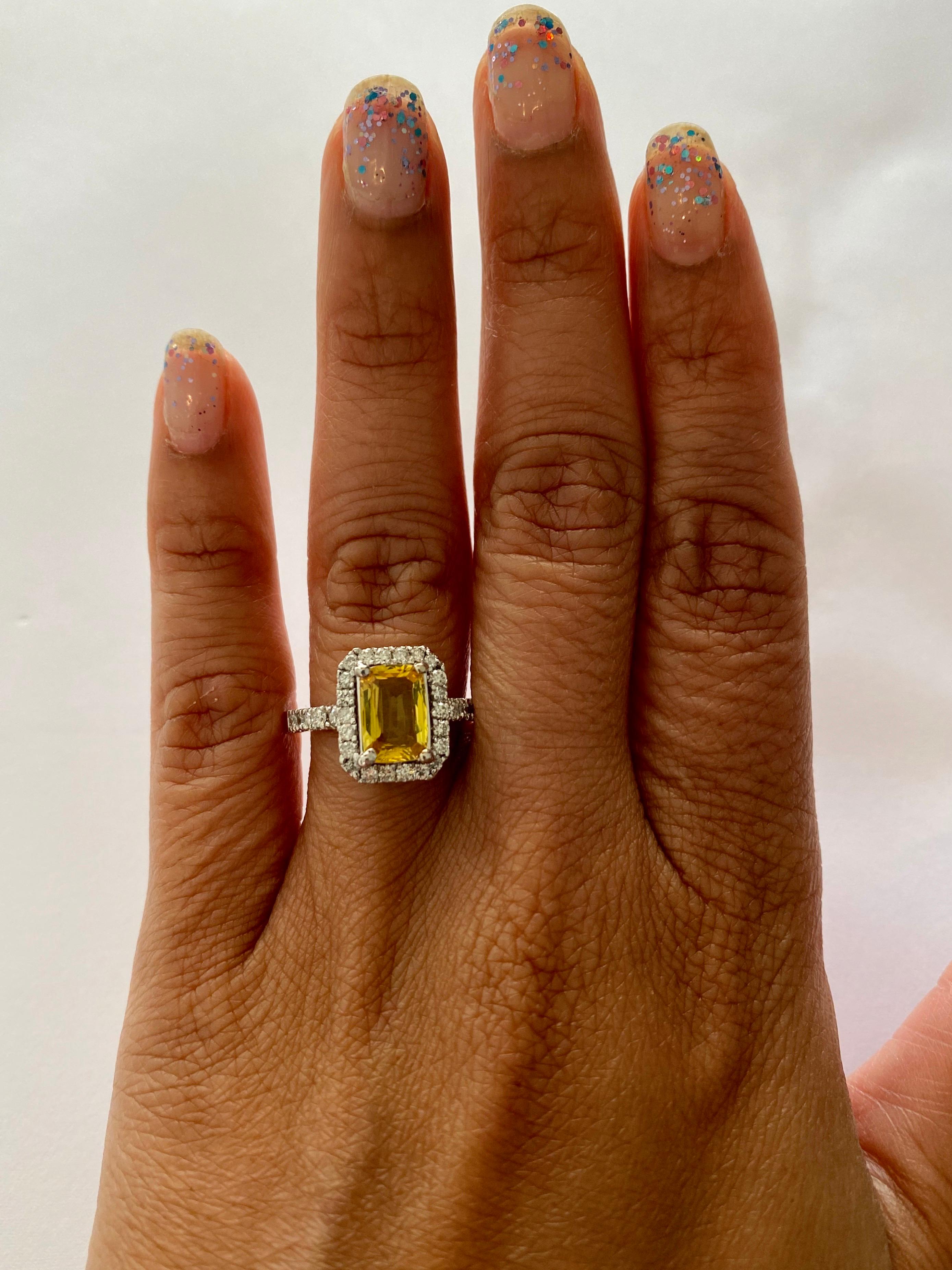 Emerald Cut 2.40 Carat Yellow Sapphire Diamond Halo Ring 14 Karat White Gold