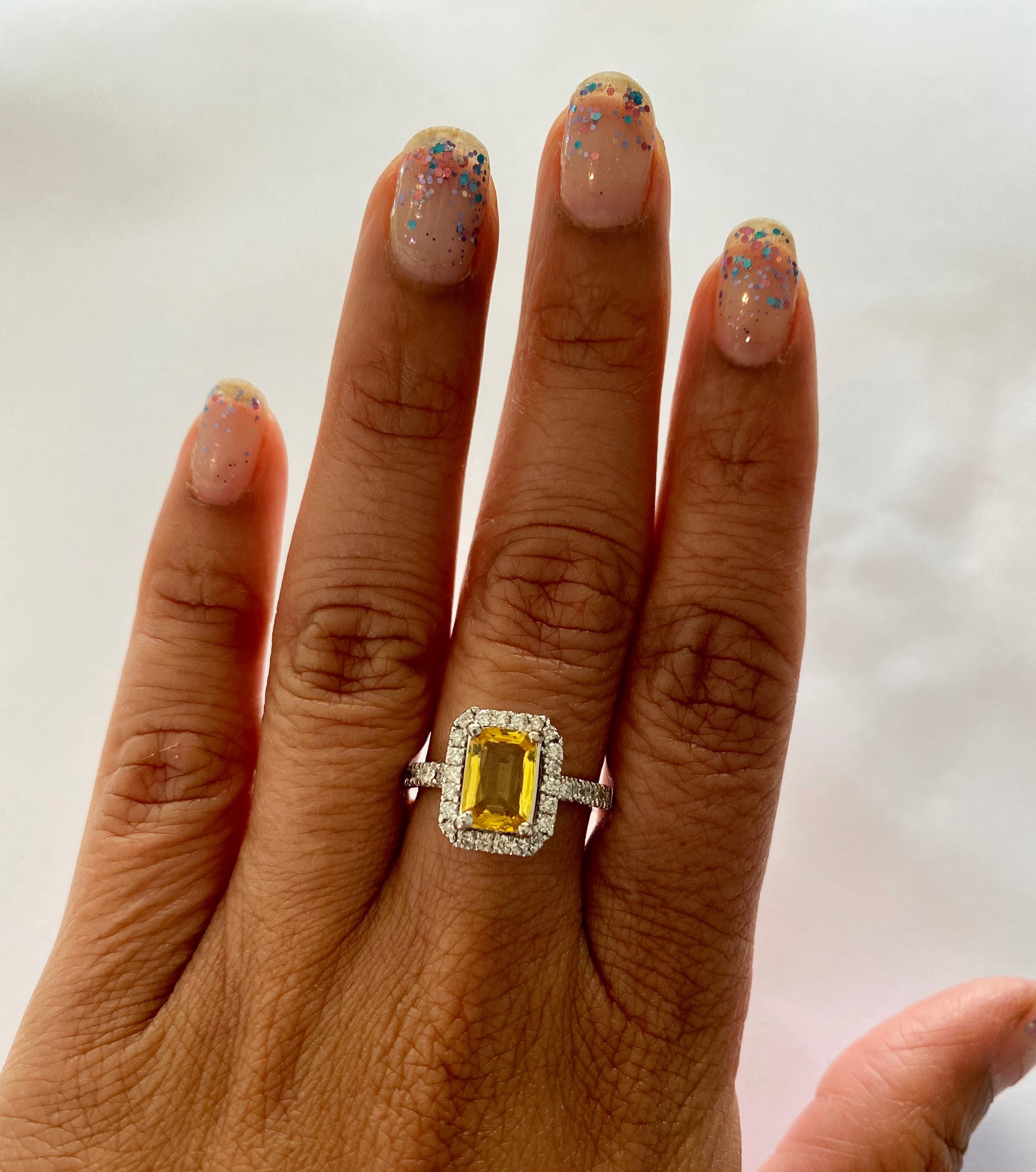 2.40 Carat Yellow Sapphire Diamond Halo Ring 14 Karat White Gold In New Condition In Los Angeles, CA