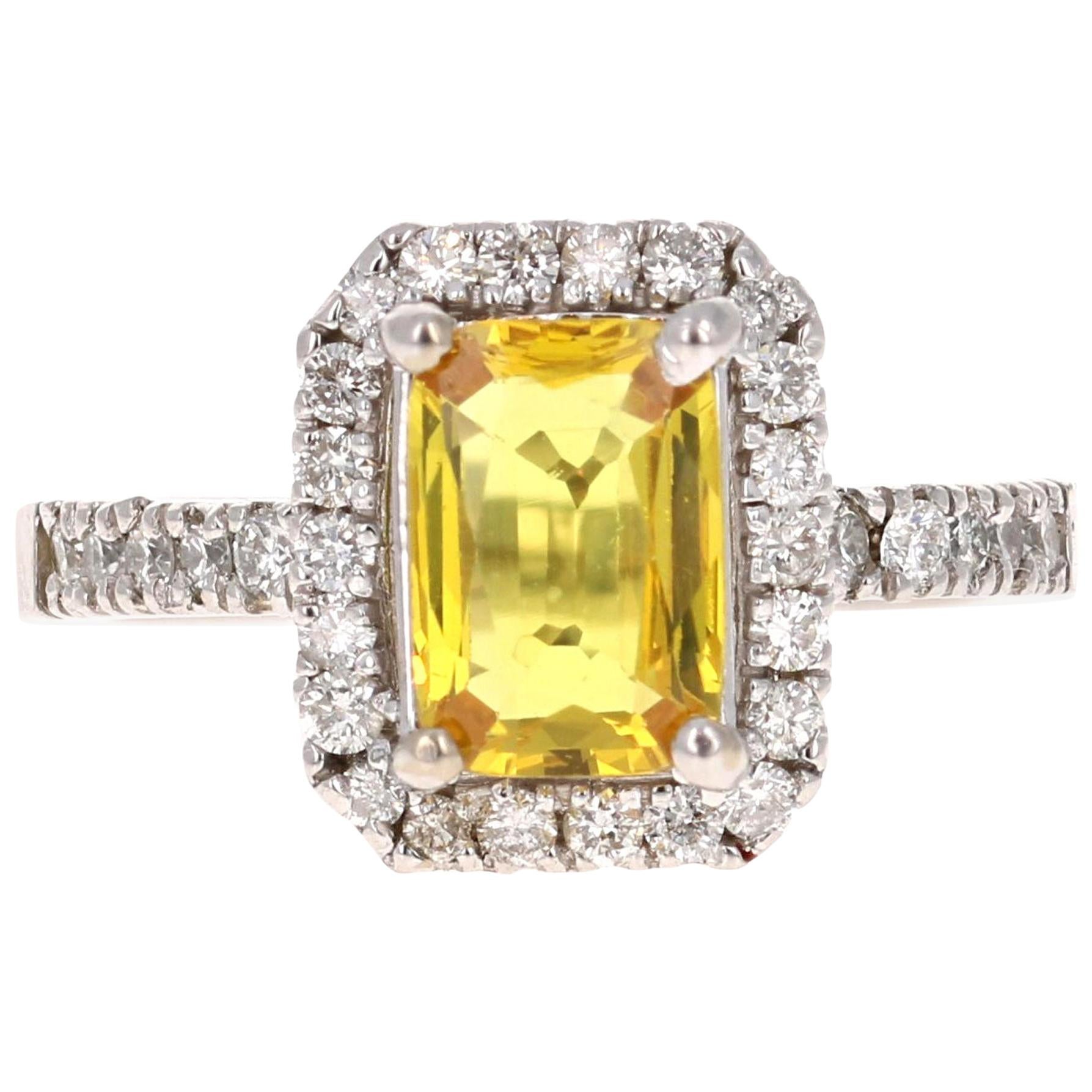 2.40 Carat Yellow Sapphire Diamond Halo Ring 14 Karat White Gold