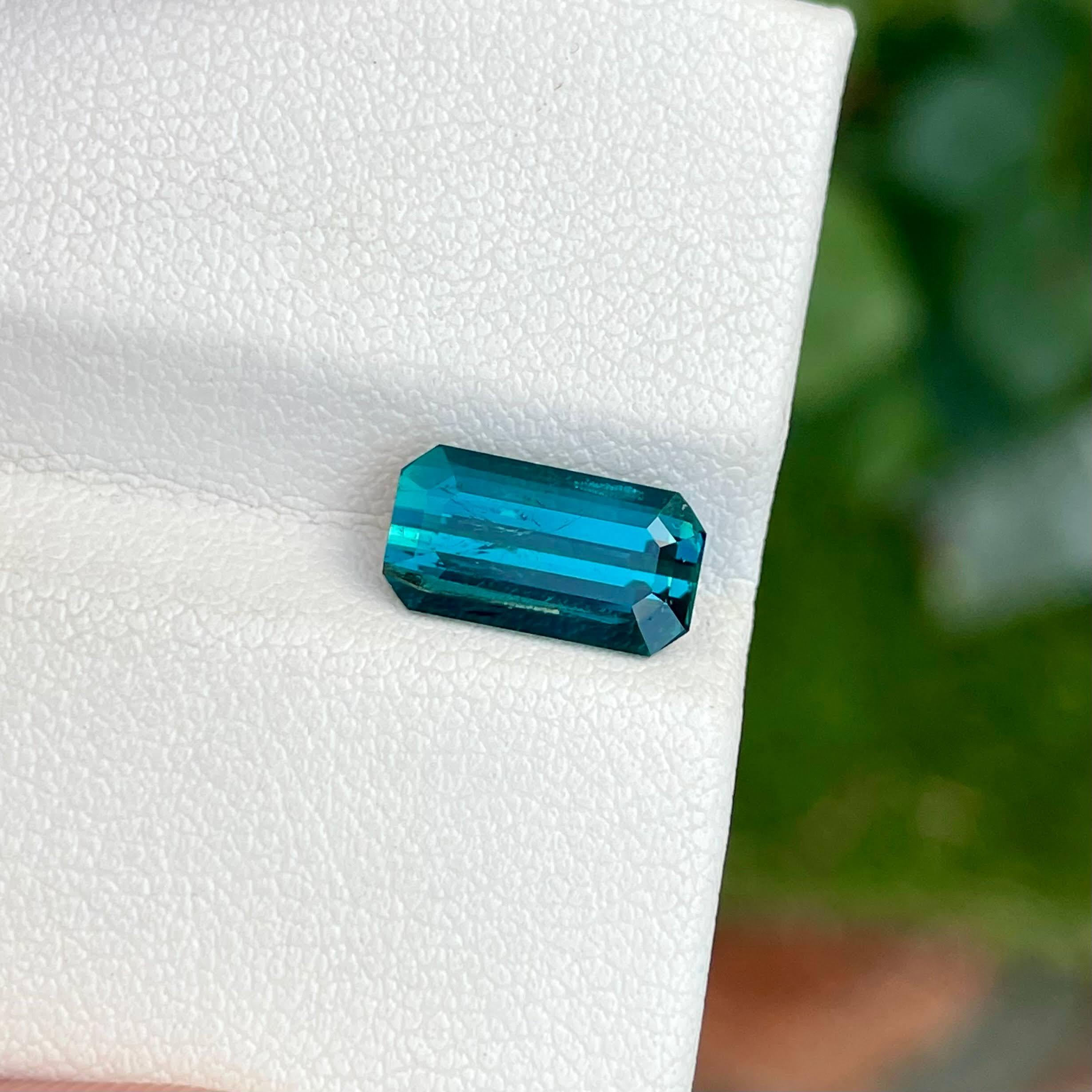 2.40 Carats Deep Indicolite Tourmaline Stone Emerald Cut Natural Afghan Gemstone For Sale 1
