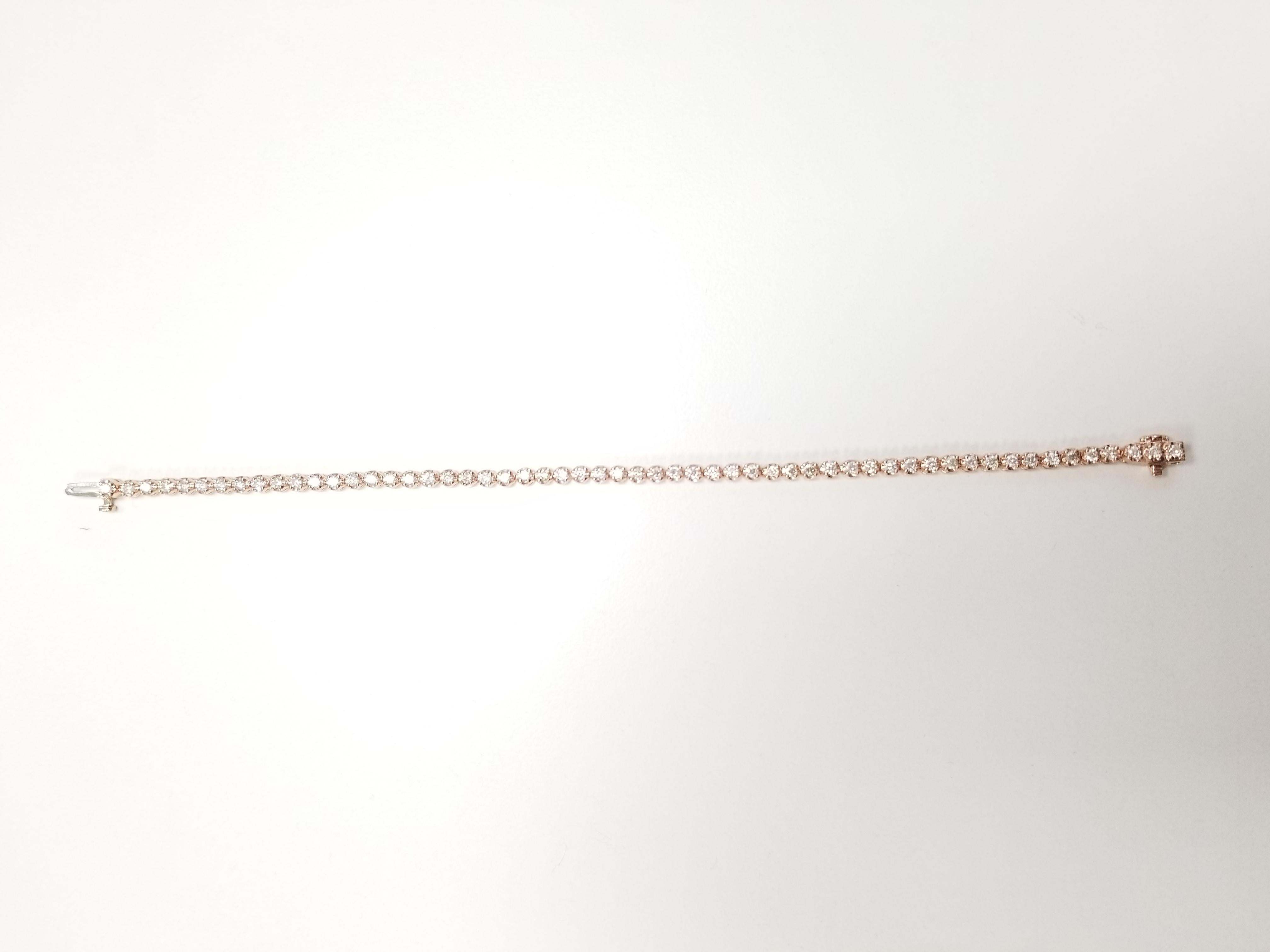 2.38 Carats Natural Diamond Buttercup Tennis Bracelet 14 Karat Rose Gold In New Condition In Great Neck, NY