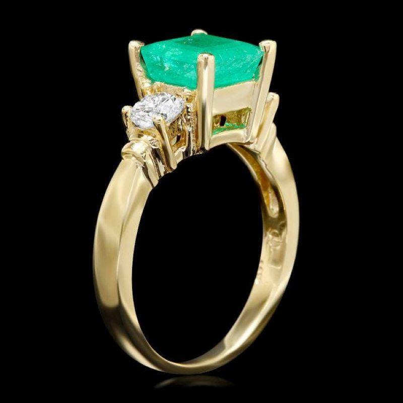 2.40 Carats Natural Emerald and Diamond 14K Solid Yellow Gold Ring

Total Natural Green Emerald Weight is: Approx. 1.90 Carats 

Emerald Measures: Approx. 7.00 x 7.50mm

Natural Round Diamonds Weight: Approx. 0.50 Carats (color G-H / Clarity