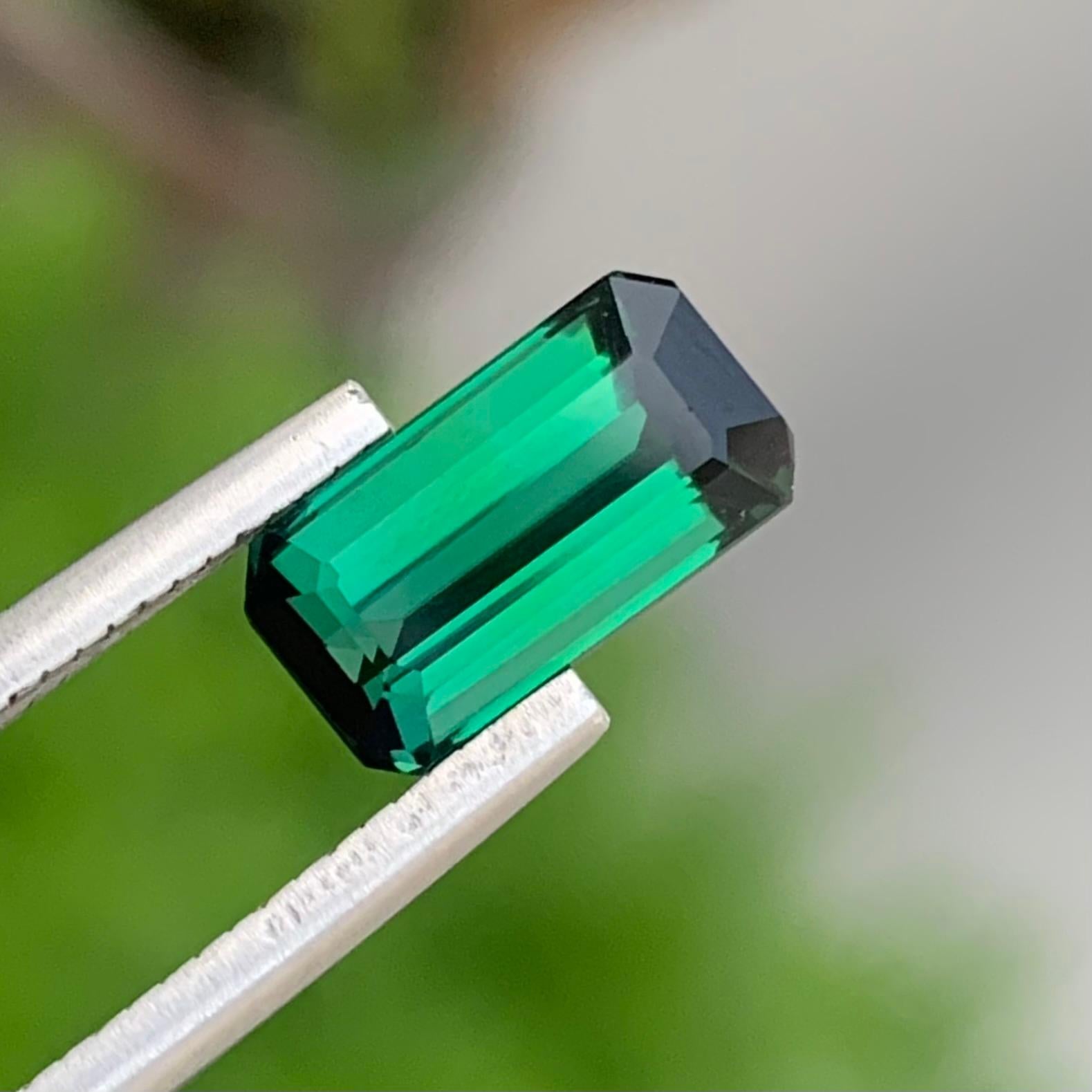 Loose Tourmaline 
Weight: 2.40 Carats 
Dimension: 10.1x5.3x4.5 Mm
Origin; Kunar Afghanistan
Shape: Emerald 
Color; Open Green
Treatment: Non
Certificate; On Client Demand
.
Tourmaline is a captivating and versatile mineral that belongs to a complex