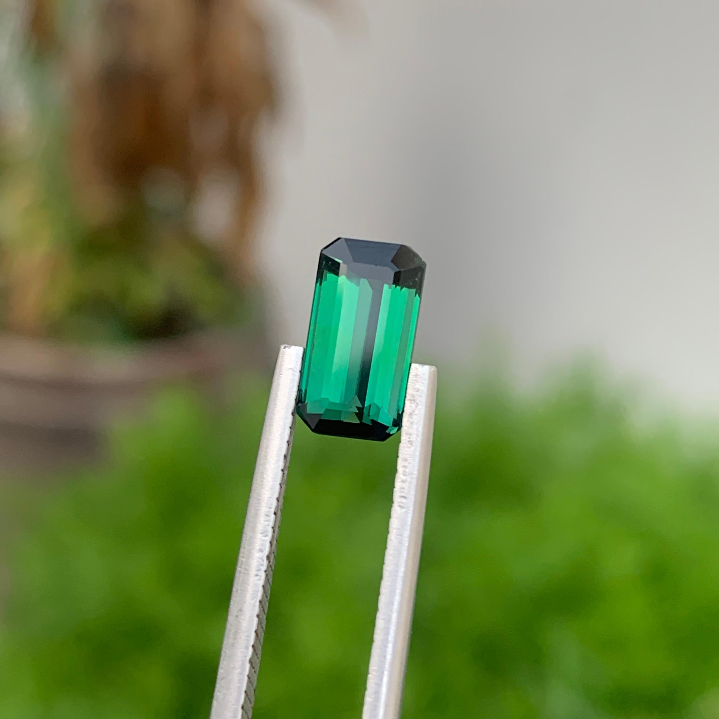 Arts and Crafts 2.40 Carats Natural Loose Green Tourmaline With Lagoon Shade Emerald Shape For Sale