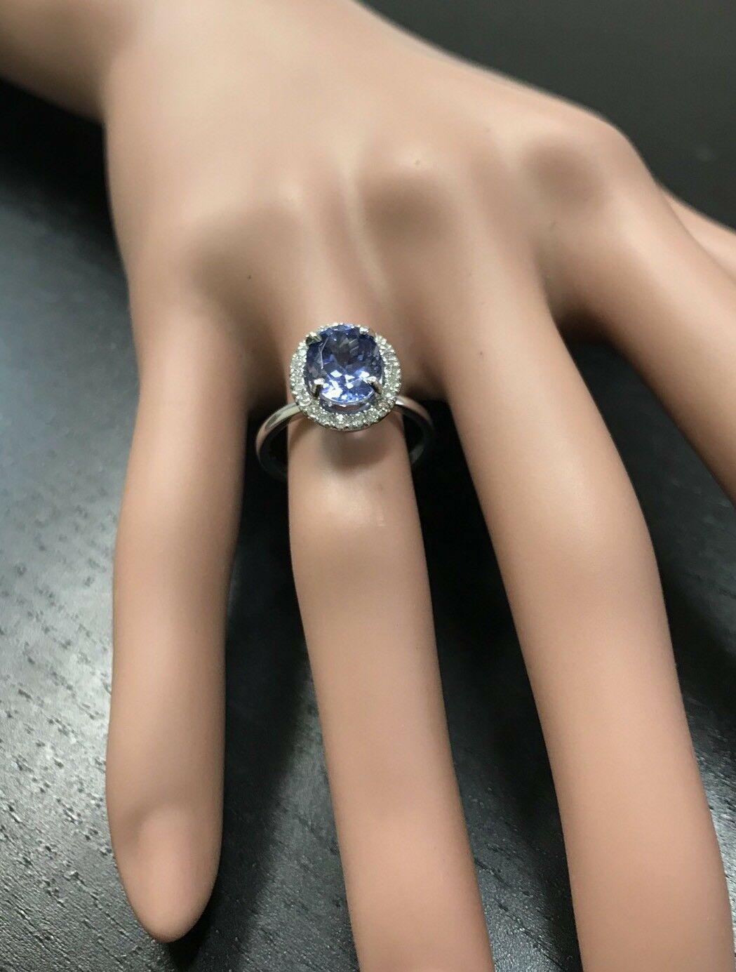 2,40 Karat natürlicher Tansanit und Diamant 14 Karat massiver Weißgold Ring im Angebot 1
