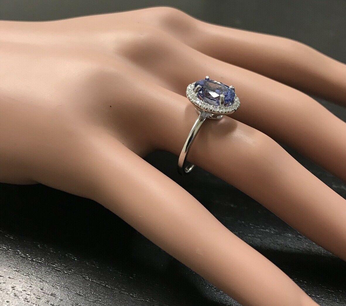 2,40 Karat natürlicher Tansanit und Diamant 14 Karat massiver Weißgold Ring im Angebot 3