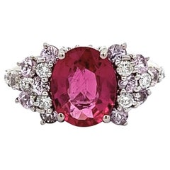 2.40 Carats Rubellite Diamond 18 Karat White Gold Cluster Ring