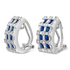 2.40 Carats Total Asscher Cut Blue Sapphire with Mixed Cut Diamond Earrings